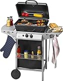 Clatronic® Gasgrill mit 2 Heizzonen | individuelle Temperatursteuerung | inkl. Grillrost + Warmhalterost | Grill mit praktischem Ablagekorb und großem Stauraum für Gasflasche | GG 3590