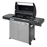 Campingaz 4 Series Classic LSG Gasgrill, BBQ Grillwagen mit 4 Edelstahlbrennern und Seitenkocher, Standgrill mit Deckel und Thermometer, Reinigungssystem, Schwarz / Silber, 136.5 x 59.8 x 115.6 cm